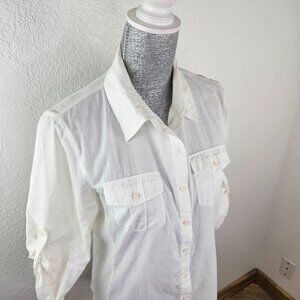 Cabi White Stretch Panel Button Down Shirt #528